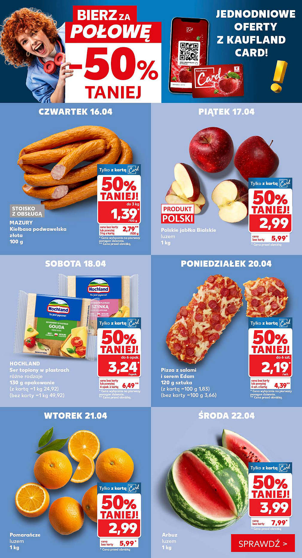 produkty za pół ceny w poszczególnych dniach