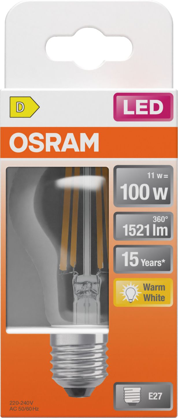 OSRAM LED-Filament-Birne E27 klar 11 W, 1.521 lm, 2.700 K
