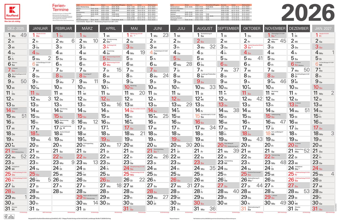 PELIKAN Wandplaner 2026