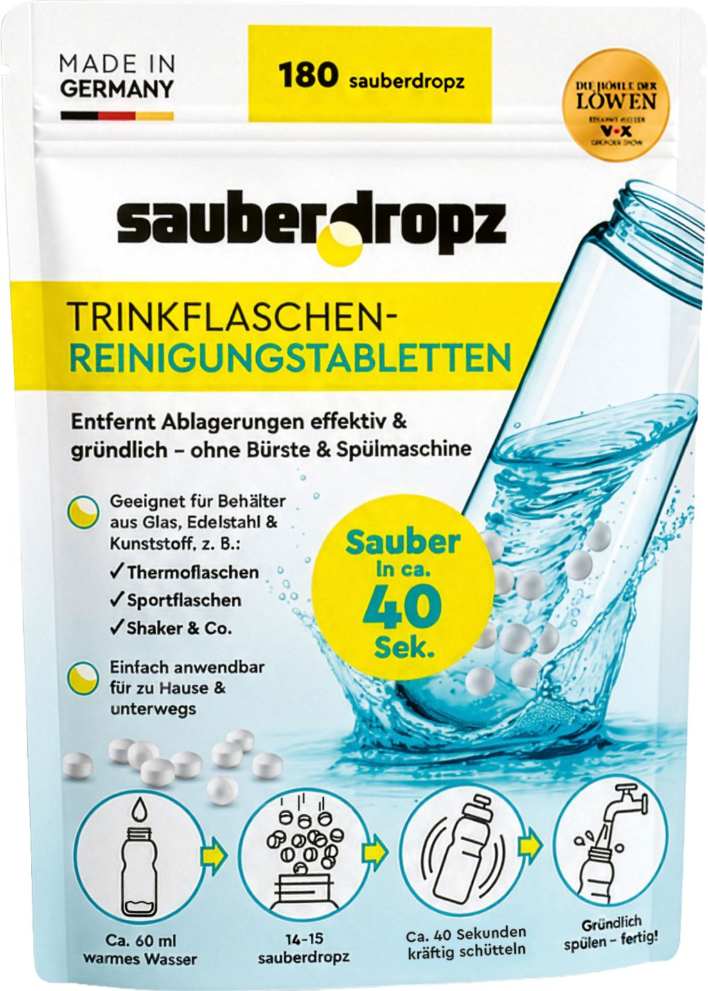 SAUBERDROPZ Trinkflaschen-Reinigung