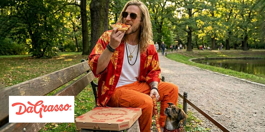 mężczyzna jedzący pizzę na ławce w parku