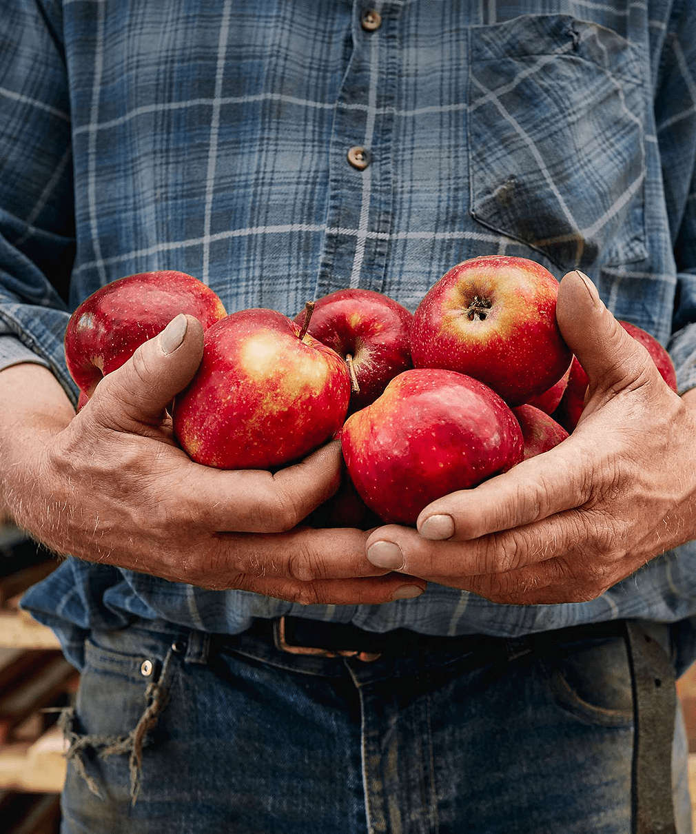 Bauer hält Äpfel
