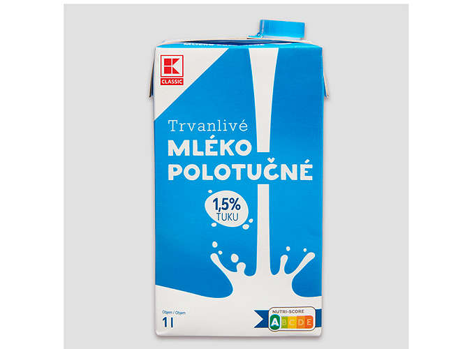 K-Classic trvanlivé mléko s víčkem, 1,5 %, 1l polotučné