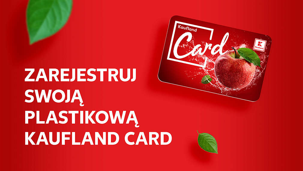 Karta Kaufland Card z jabłkiem na czerwonym tle.