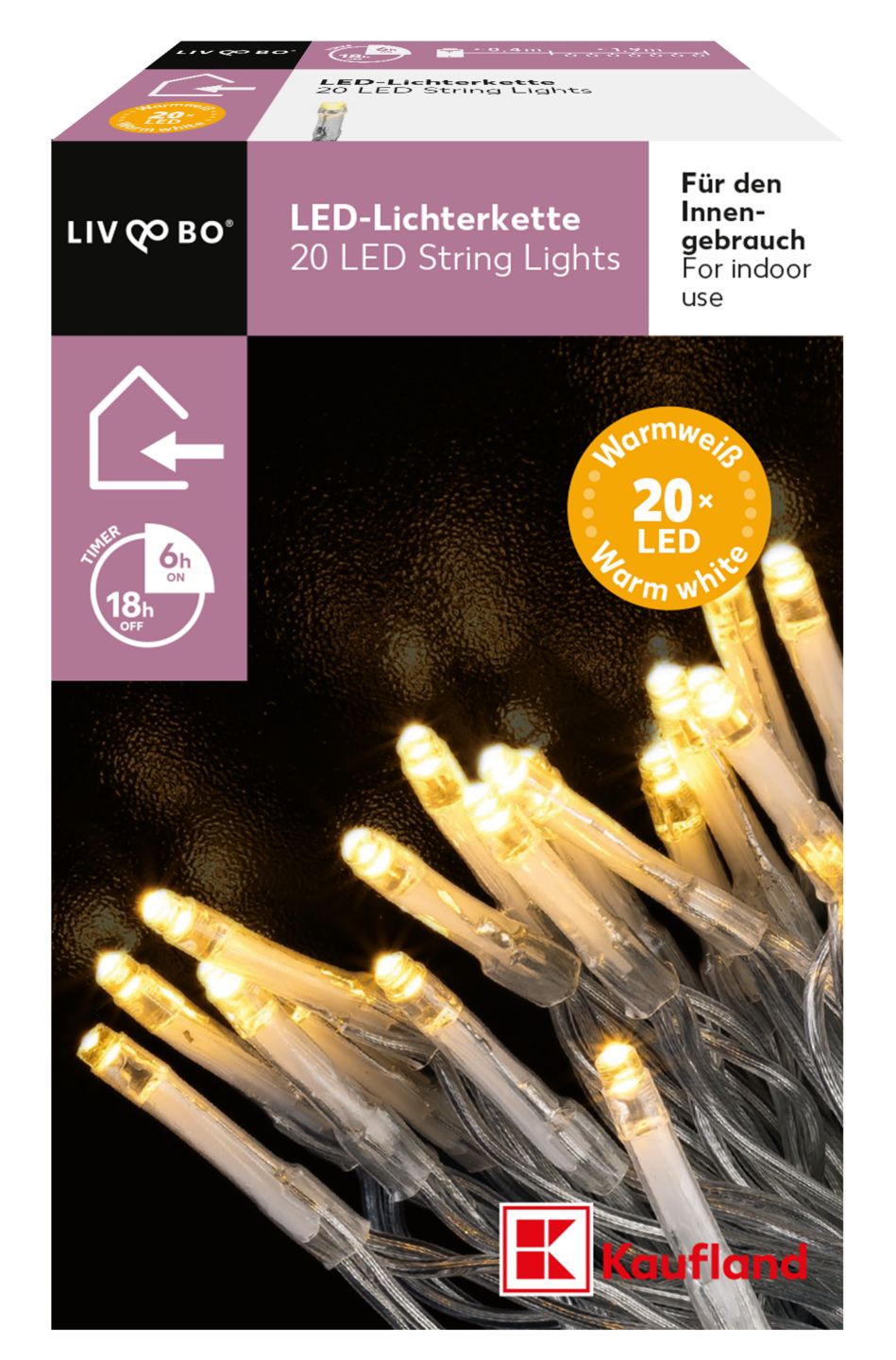LIV&BO® LED-Lichterkette mit 20 warmweißen LEDs