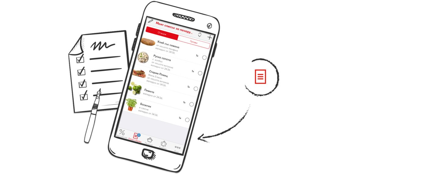 Изображение на смартфон и списък за пазаруване