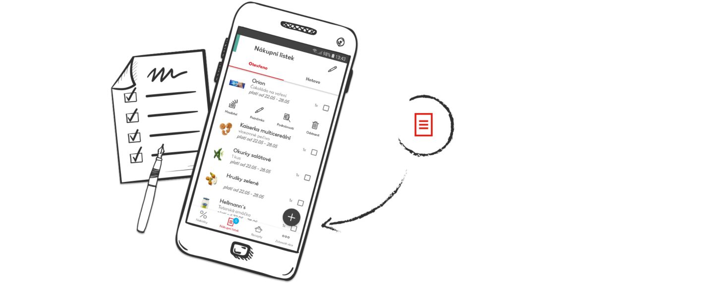 Nákupní seznam v mobilní aplikaci
