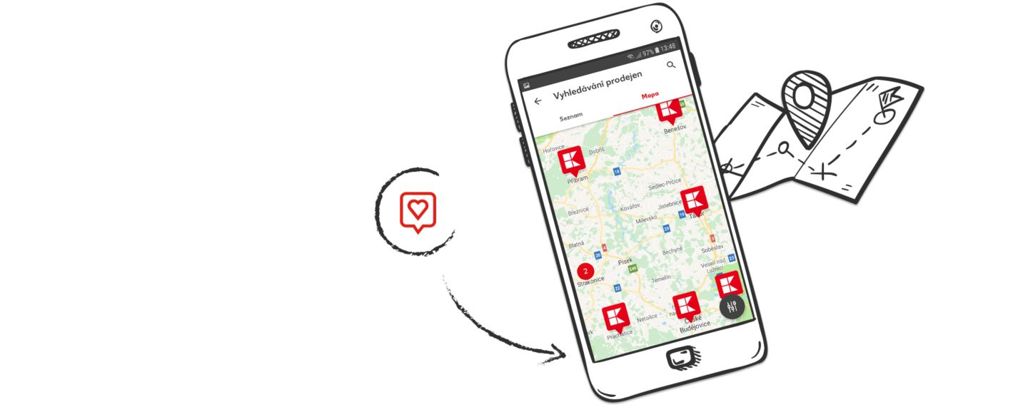 Vyhledávač prodejen Kaufland v mobilní aplikaci