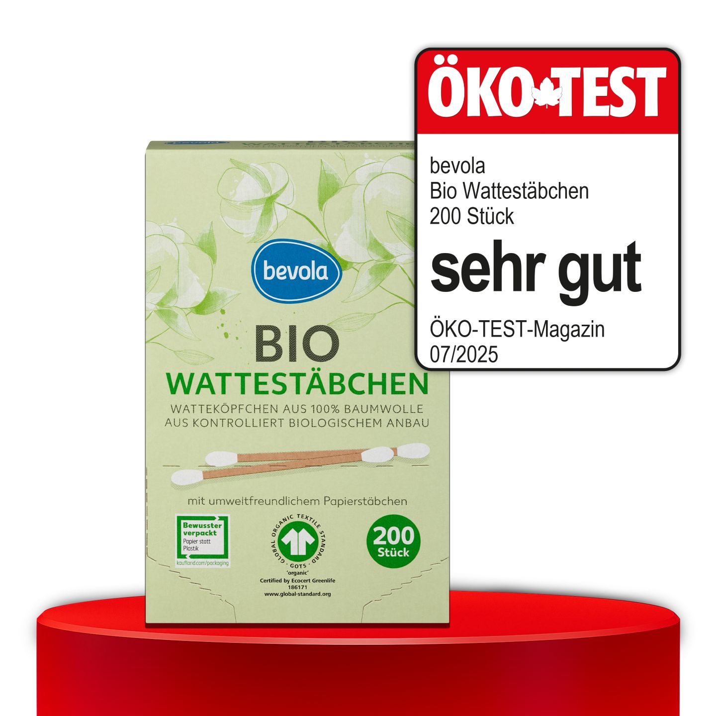 ÖKO-TEST, sehr gut, BEVOLA® Bio-Wattestäbchen, 200 St.