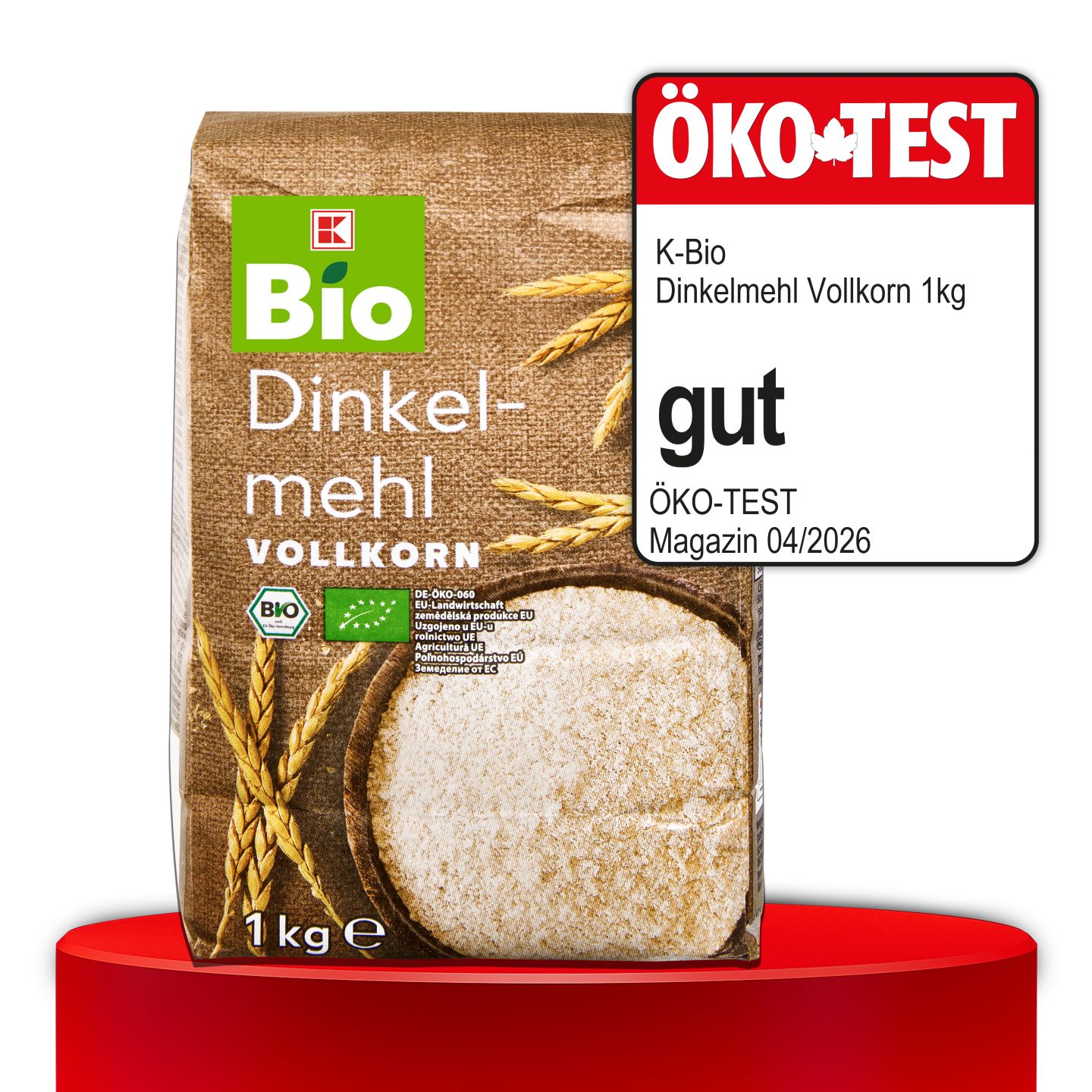 ÖKO-TEST, gut, K-BIO Dinkelmehl Vollkorn, 1 kg