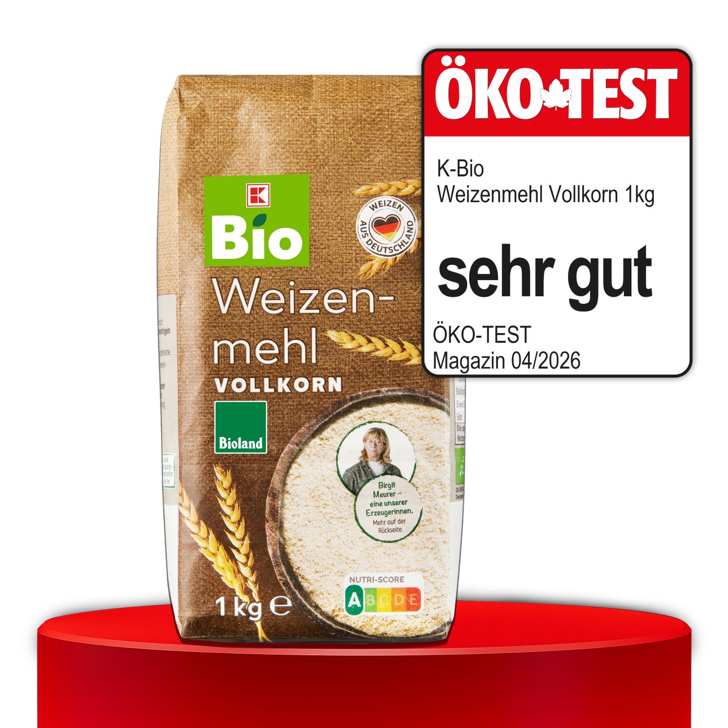 ÖKO-TEST, sehr gut, K-BIO Weizenmehl Vollkorn, 1 kg 