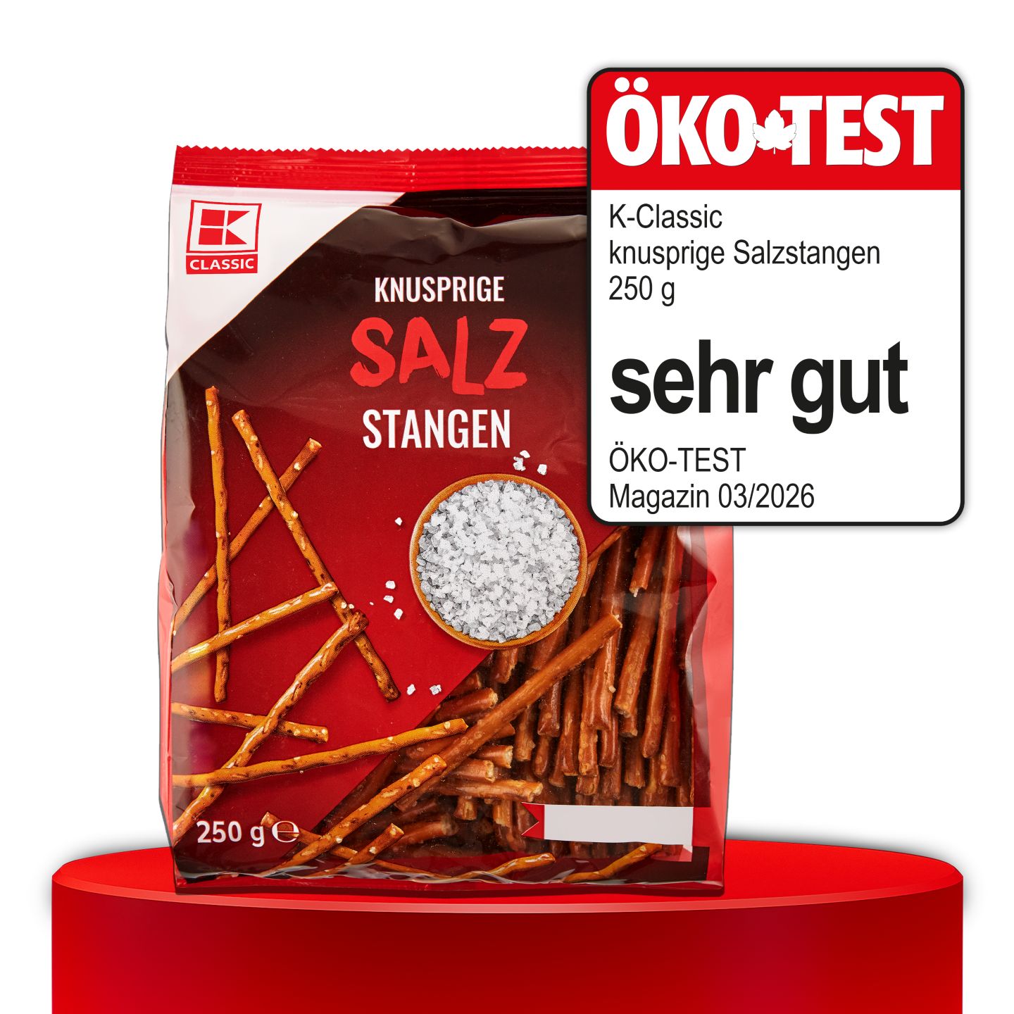 ÖKO-TEST, sehr gut, K-CLASSIC knusprige Salzstangen, 250 g