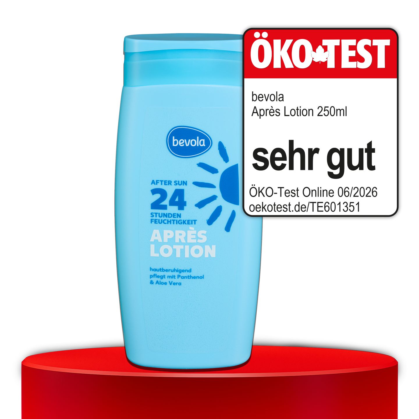 ÖKO-TEST, sehr gut, BEVOLA® Après Lotion, 250 ml