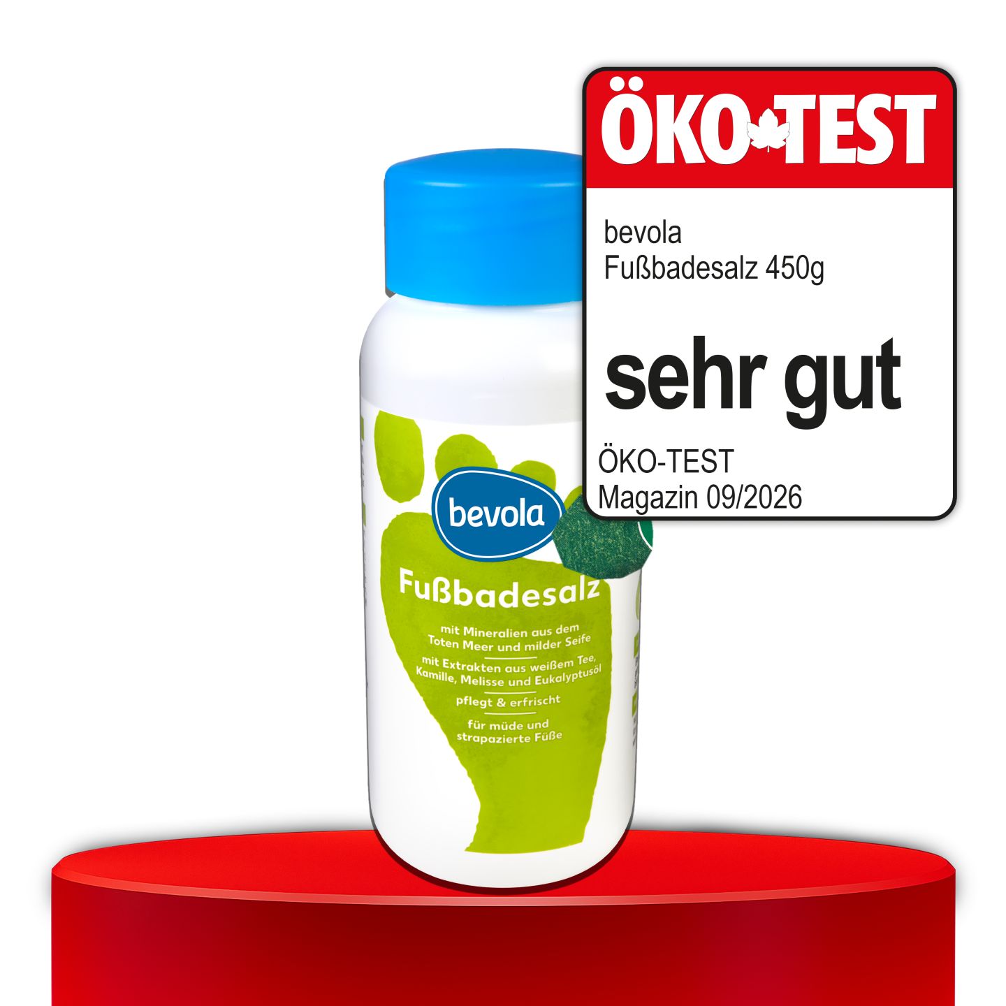 ÖKO-TEST, sehr gut, BEVOLA® Fußbadesalz, 450 g