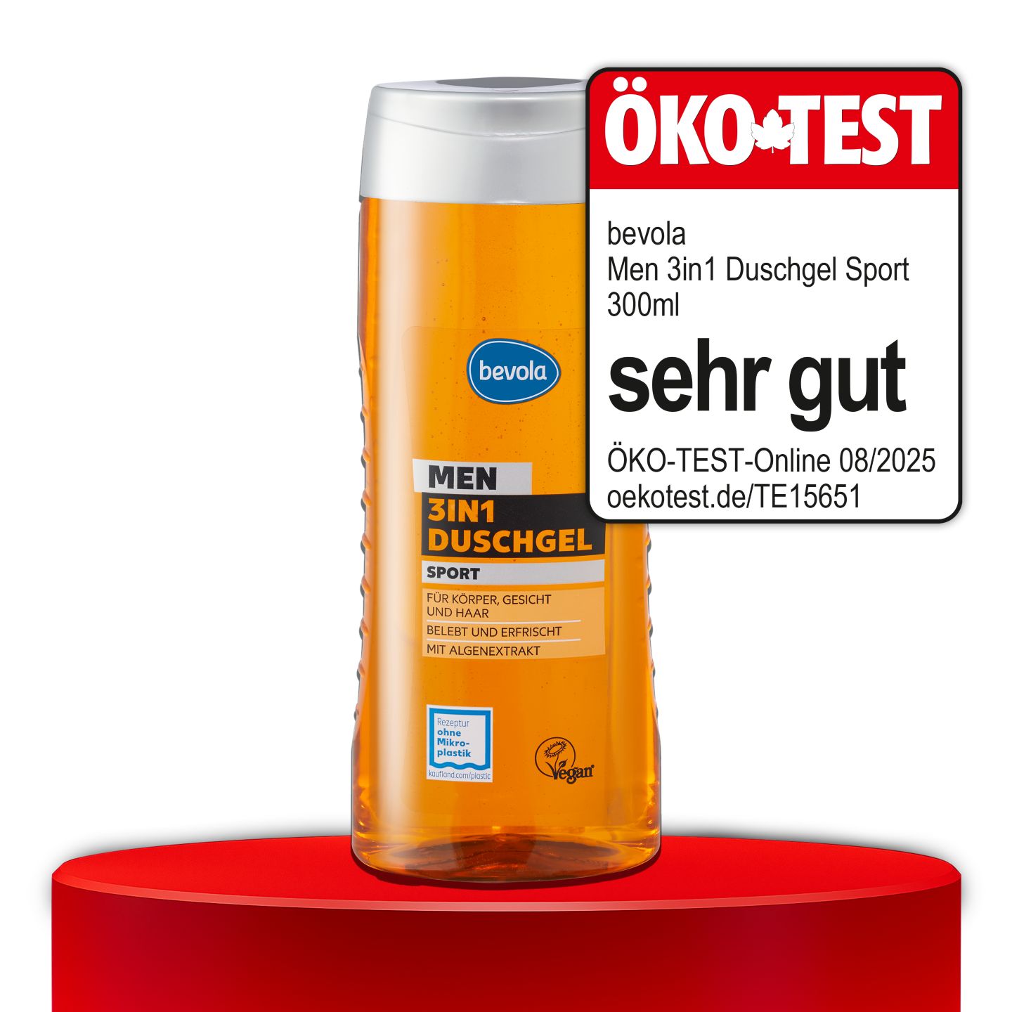 ÖKO-TEST, sehr gut, BEVOLA® MEN 3 in 1 Duschgel Sport 300 ml