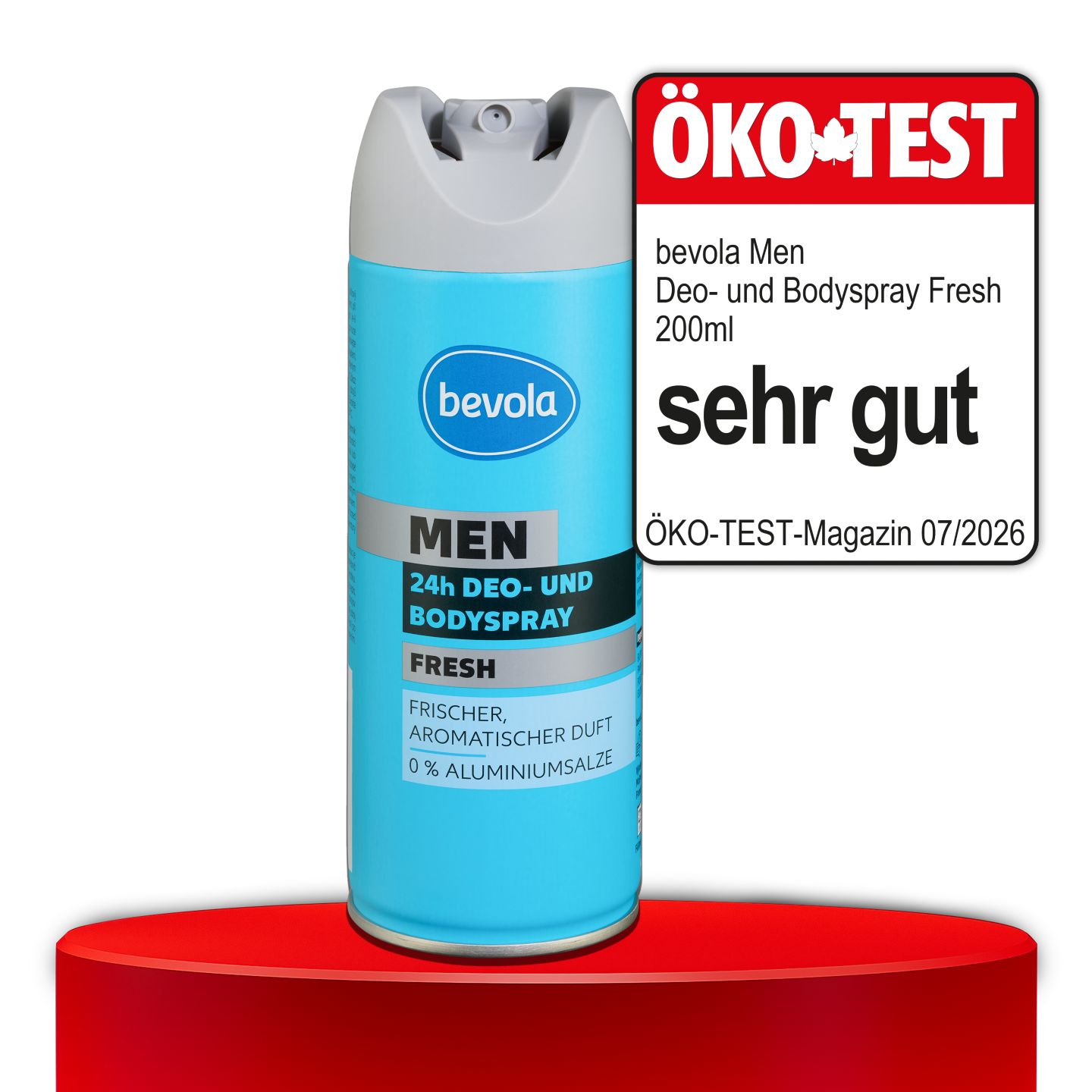 ÖKO-TEST, sehr gut, BEVOLA® MEN Deo- und Bodyspray Fresh, 200 ml