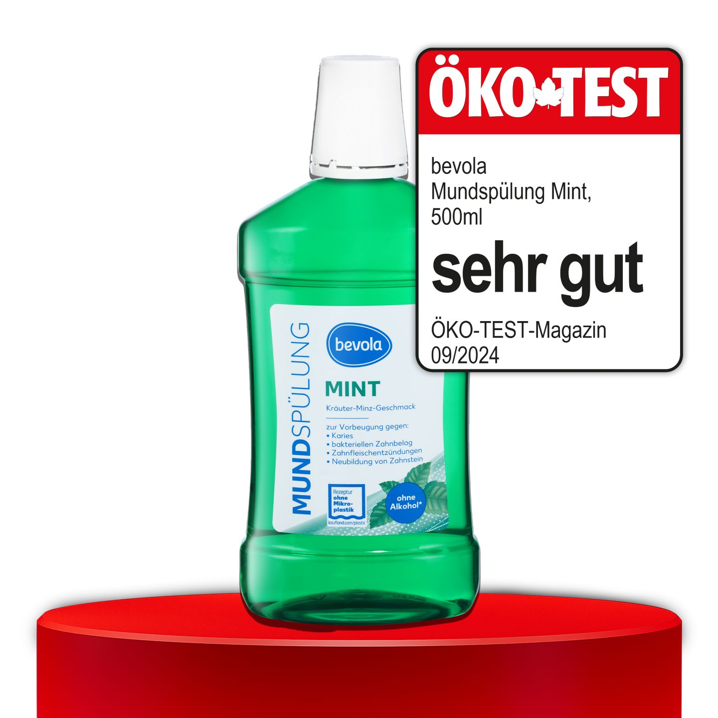 ÖKO-TEST, sehr gut, BEVOLA® Mundspülung Mint, 500 ml