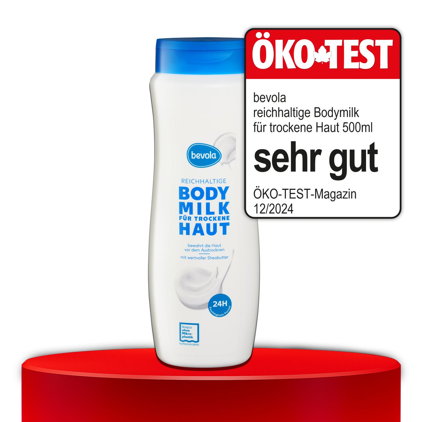 ÖKO-TEST, sehr gut, BEVOLA® Reichhaltige Bodymilk für trockene Haut, 500 ml