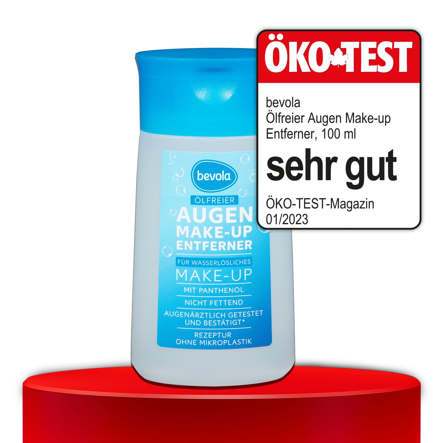 ÖKO-TEST, sehr gut, BEVOLA® Ölfreier Augen-Make-up-Entferner, 100 ml