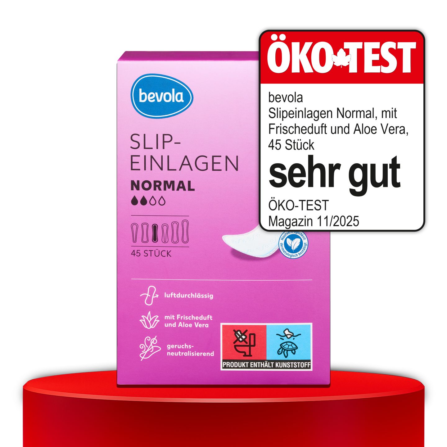 ÖKO-TEST, sehr gut, BEVOLA® Slipeinlagen, Normal, mit Frischeduft und Aloe Vera, 45 St.