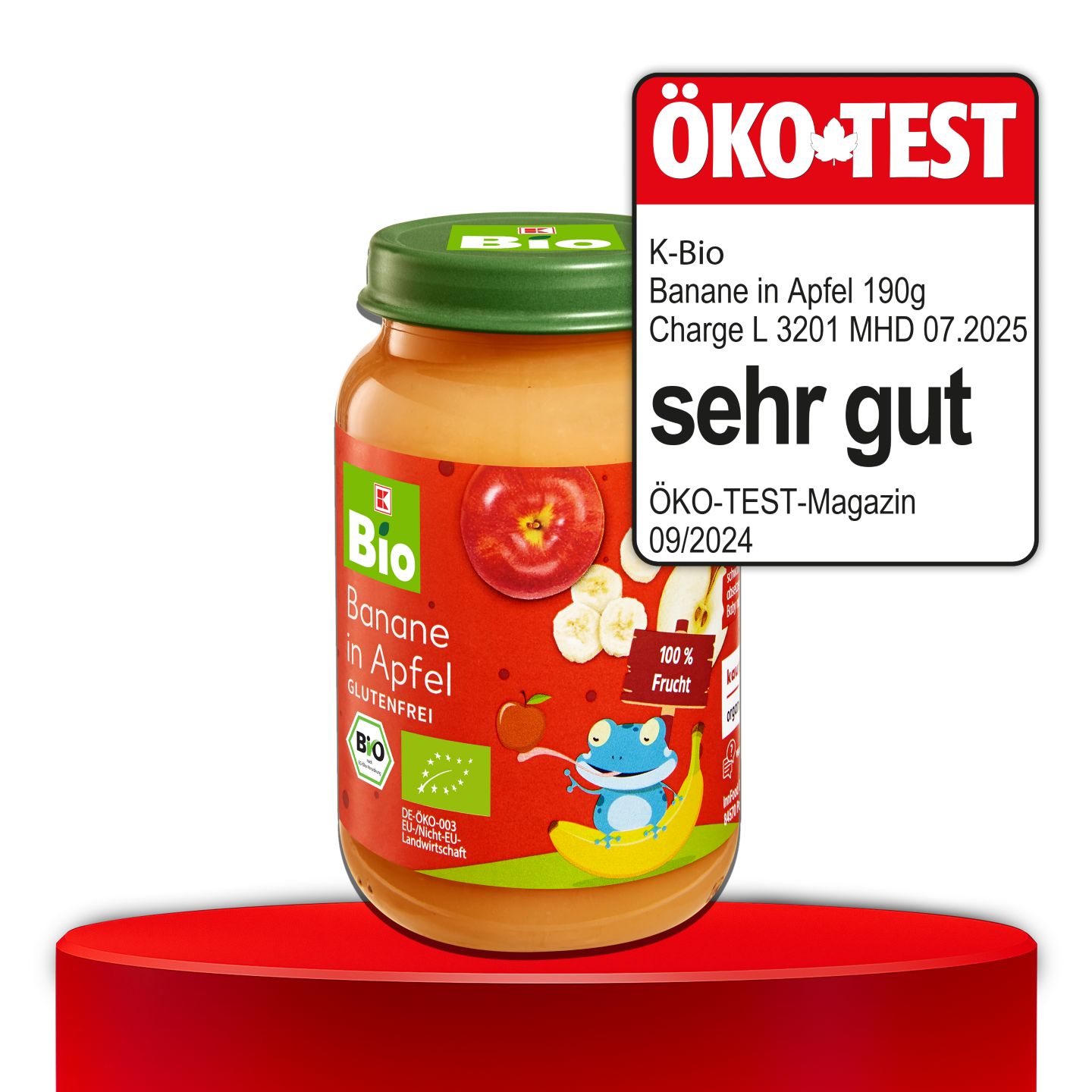 ÖKO-TEST, sehr gut, K-BIO Banane in Apfel, 190 g