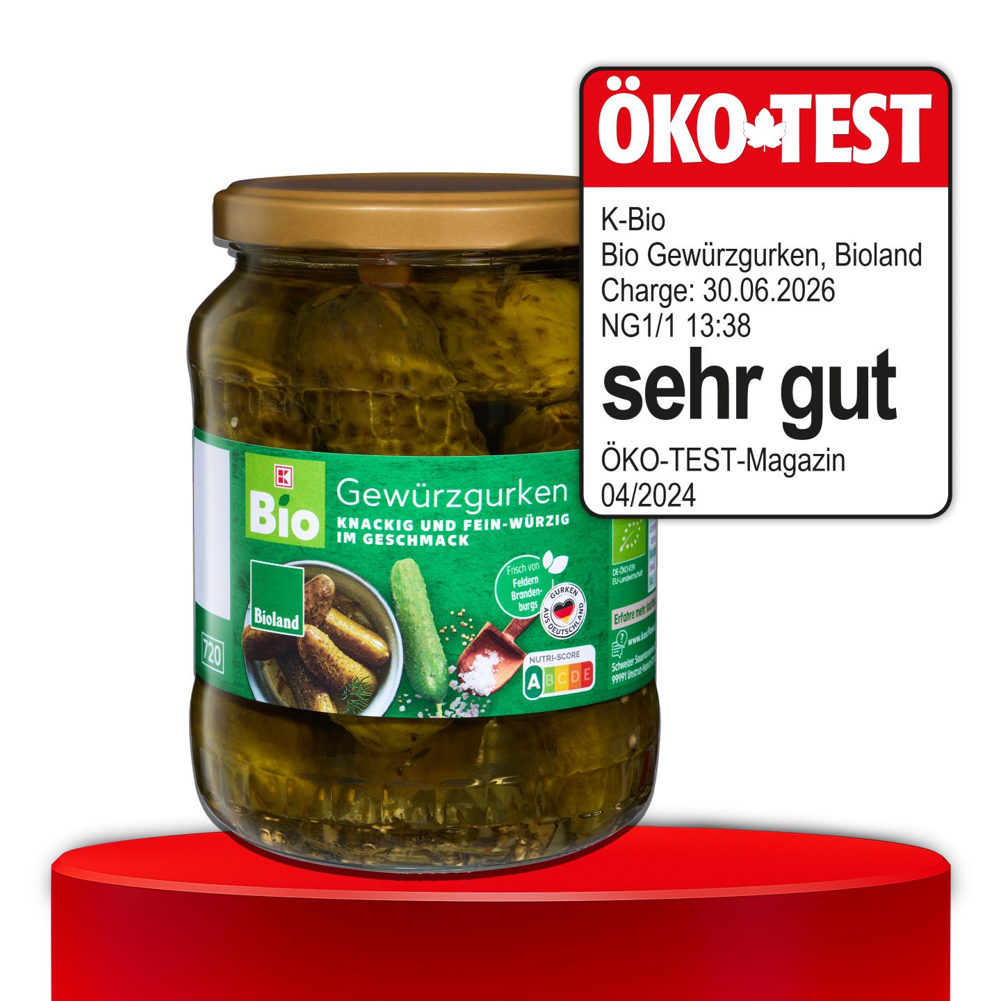 ÖKO-TEST, sehr gut, K-BIO Bioland Gewürzgurken, 720 ml