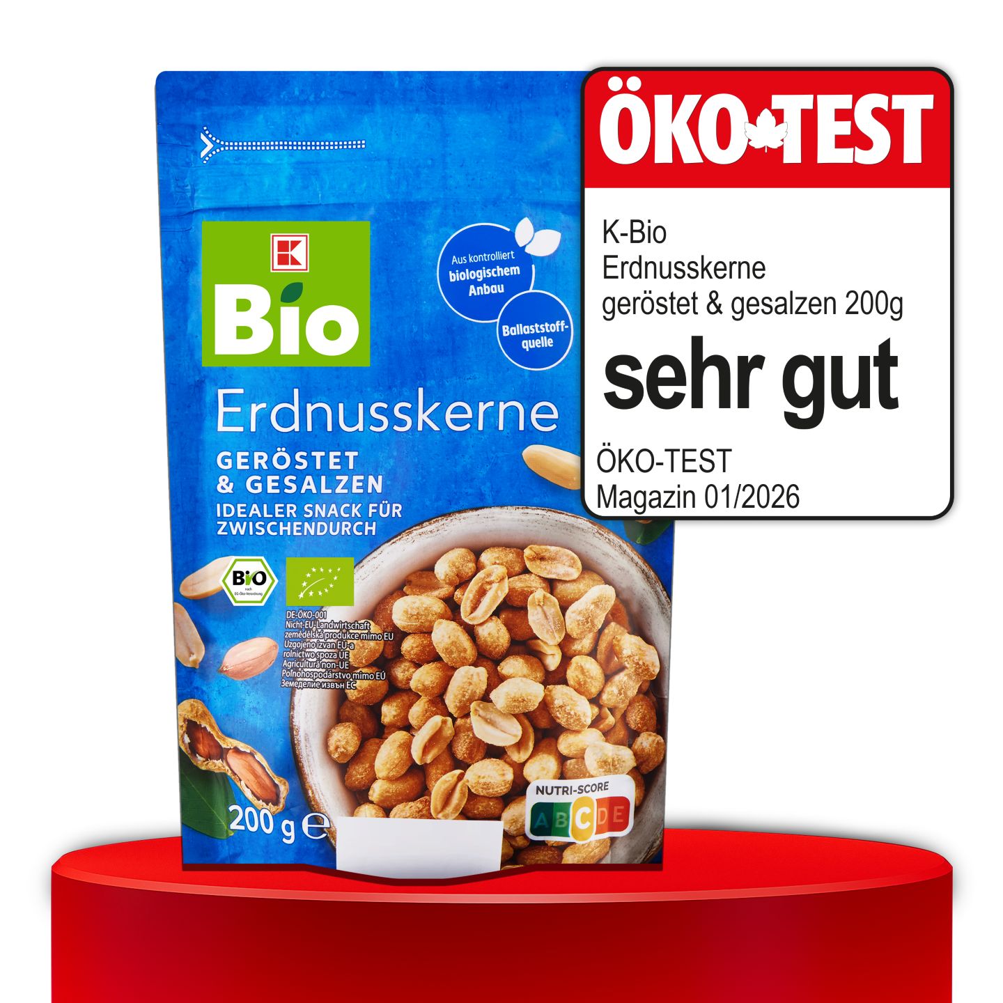 ÖKO-TEST, sehr gut, K-BIO Erdnusskerne geröstet & gesalzen, 200 g