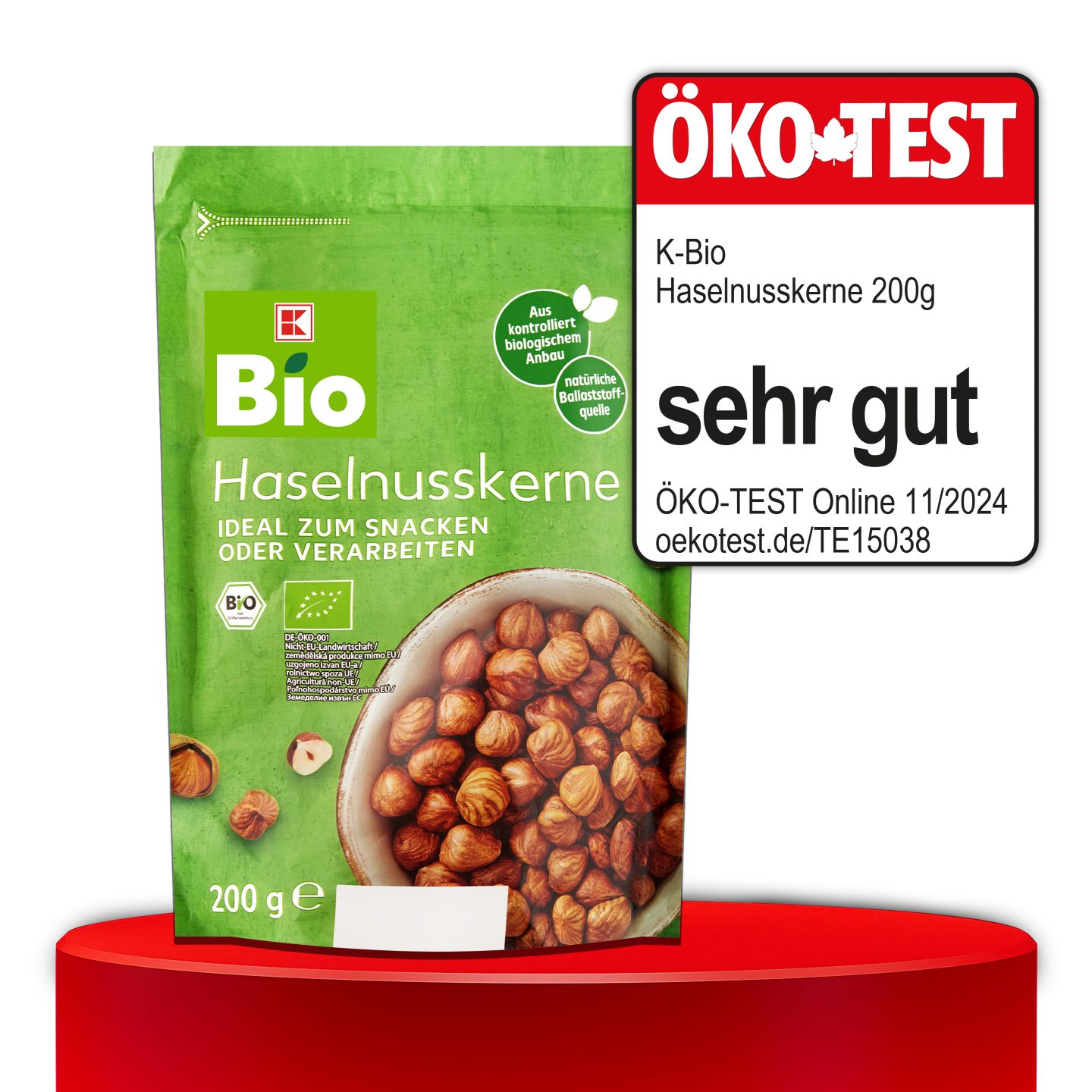 ÖKO-TEST, sehr gut, K-BIO Haselnusskerne, 200 g