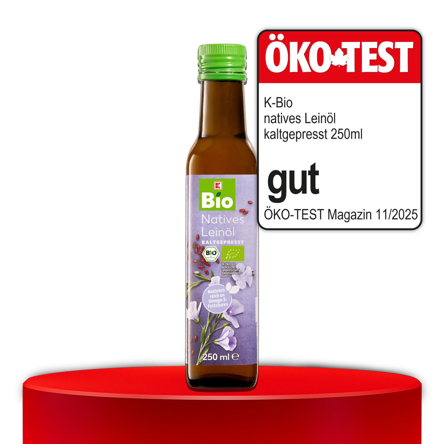 ÖKO-TEST, gut, K-BIO natives Leinöl kaltgepresst, 250 ml