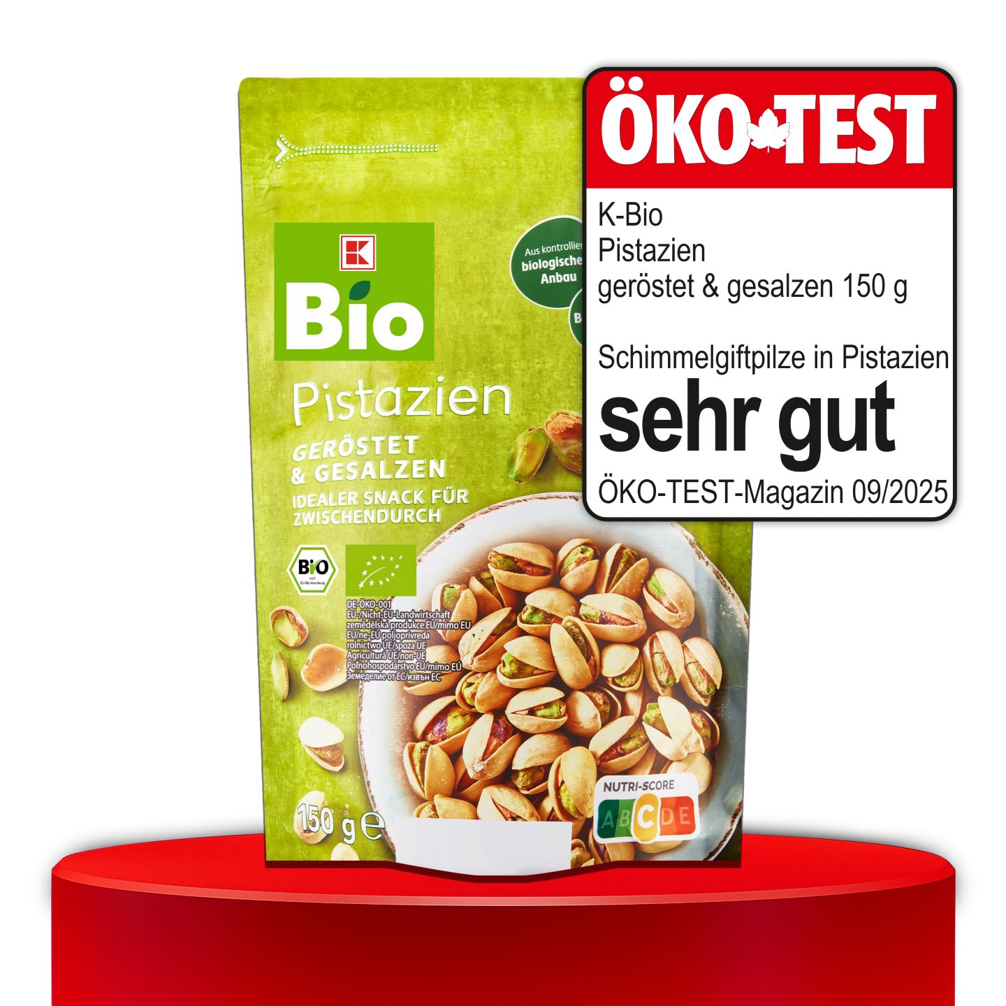 ÖKO-TEST, sehr gut, K-BIO Pistazien geröstet & gesalzen, 250 g