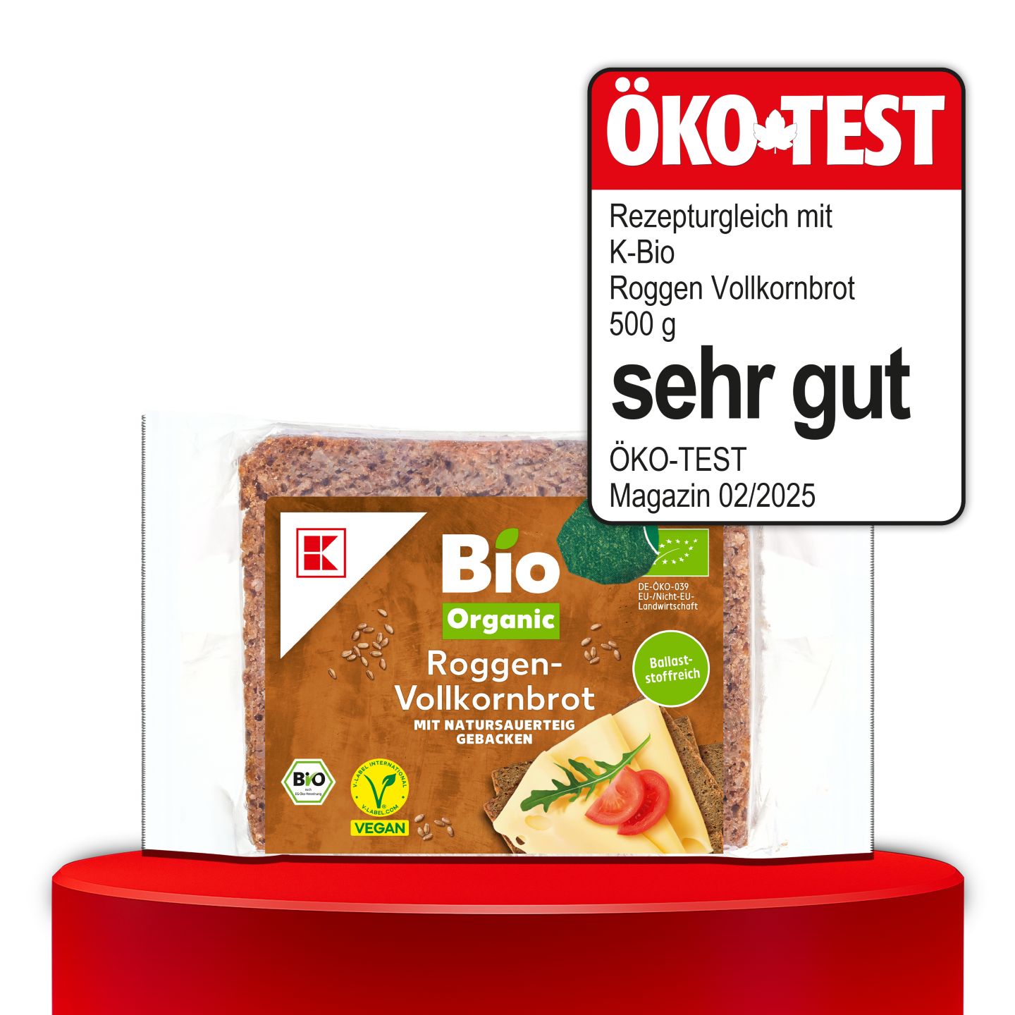 ÖKO-TEST, sehr gut, K-BIO ORGANIC Roggen-Vollkornbrot, 500 g