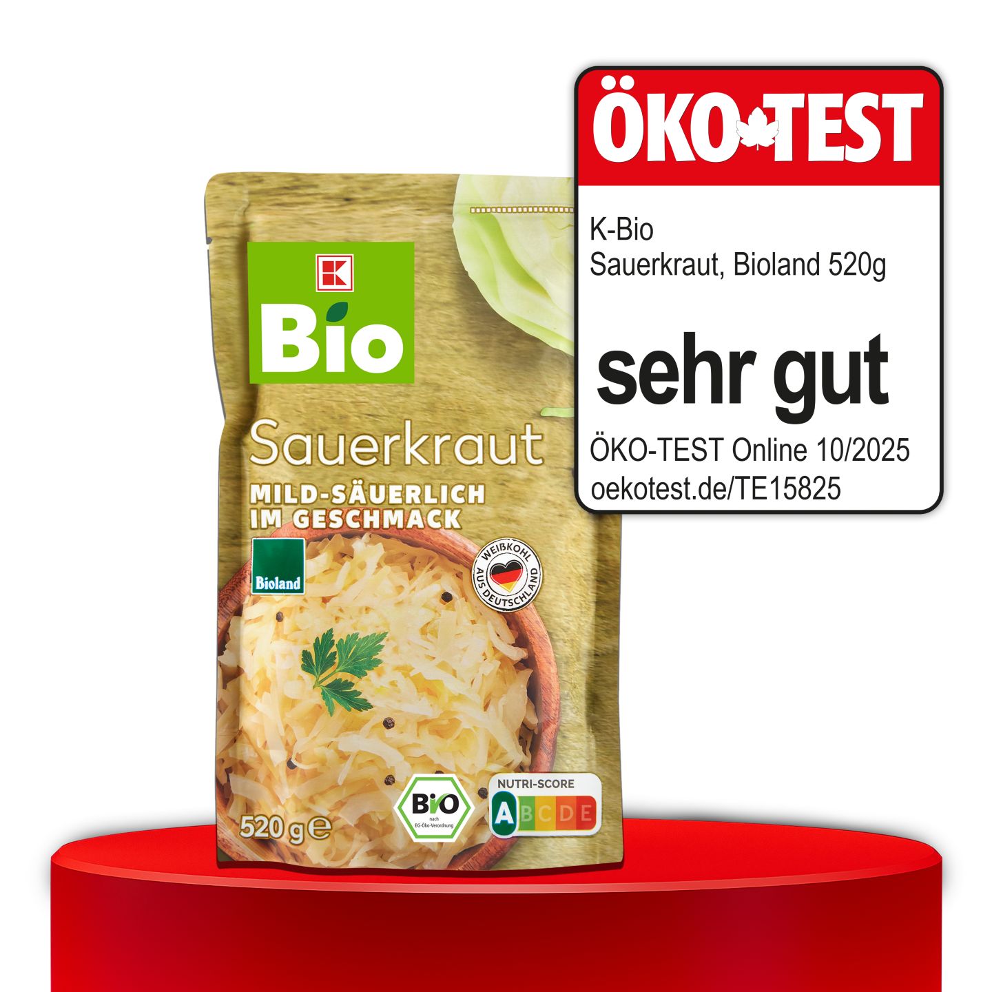 ÖKO-TEST, sehr gut, K-BIO Sauerkraut, Bioland, 520 g