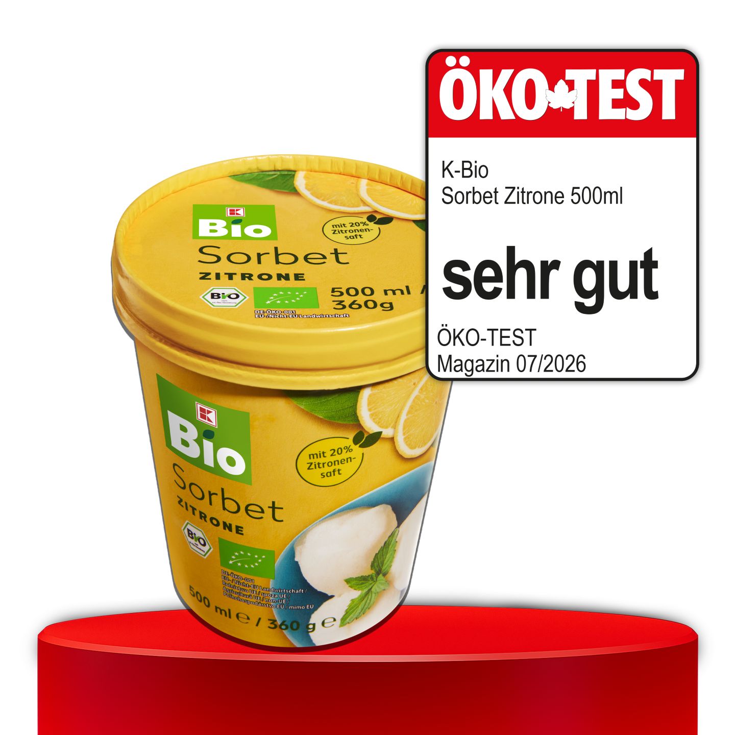 ÖKO-TEST, sehr gut, K-BIO Sorbet-Zitrone, 500 ml
