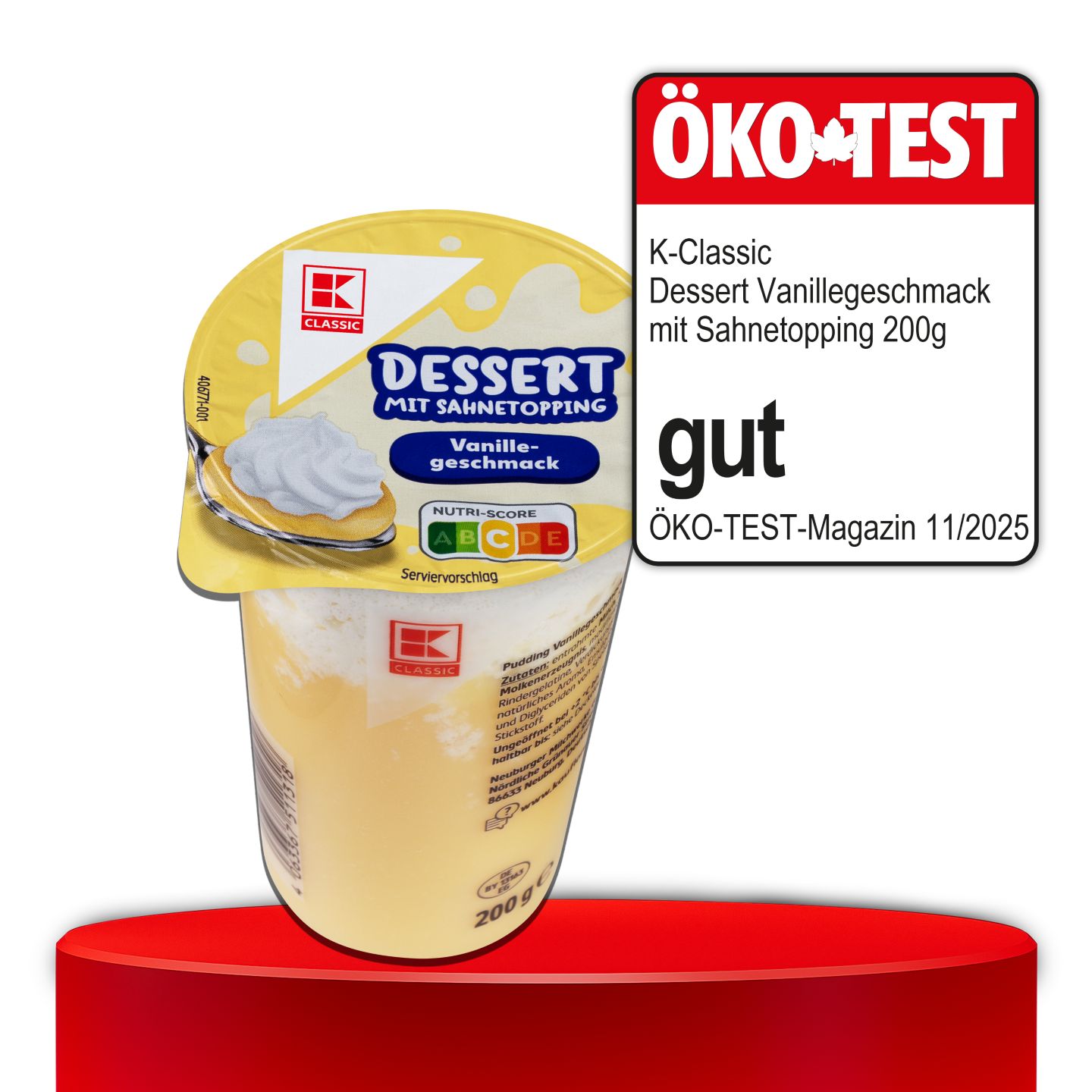 ÖKO-TEST, gut, K-CLASSIC Dessert Vanillegeschmack mit Sahnetopping, 200 g