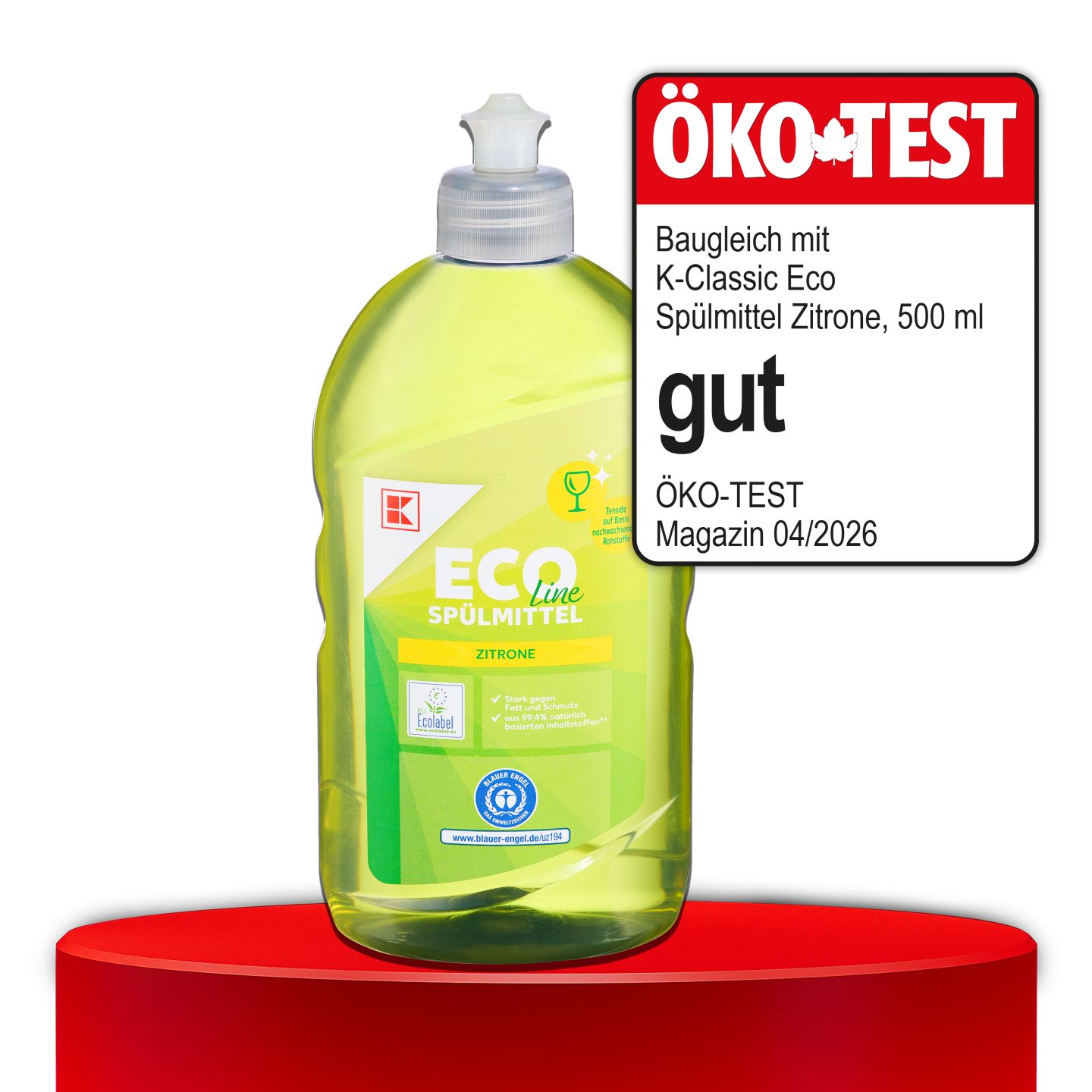 ÖKO-TEST, gut, K-ECOLINE Spülmittel Zitrone, 500 ml