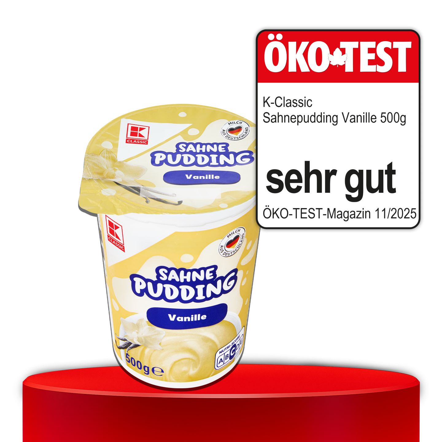 ÖKO-TEST, sehr gut, K-CLASSIC Sahnepudding Vanille, 500 g