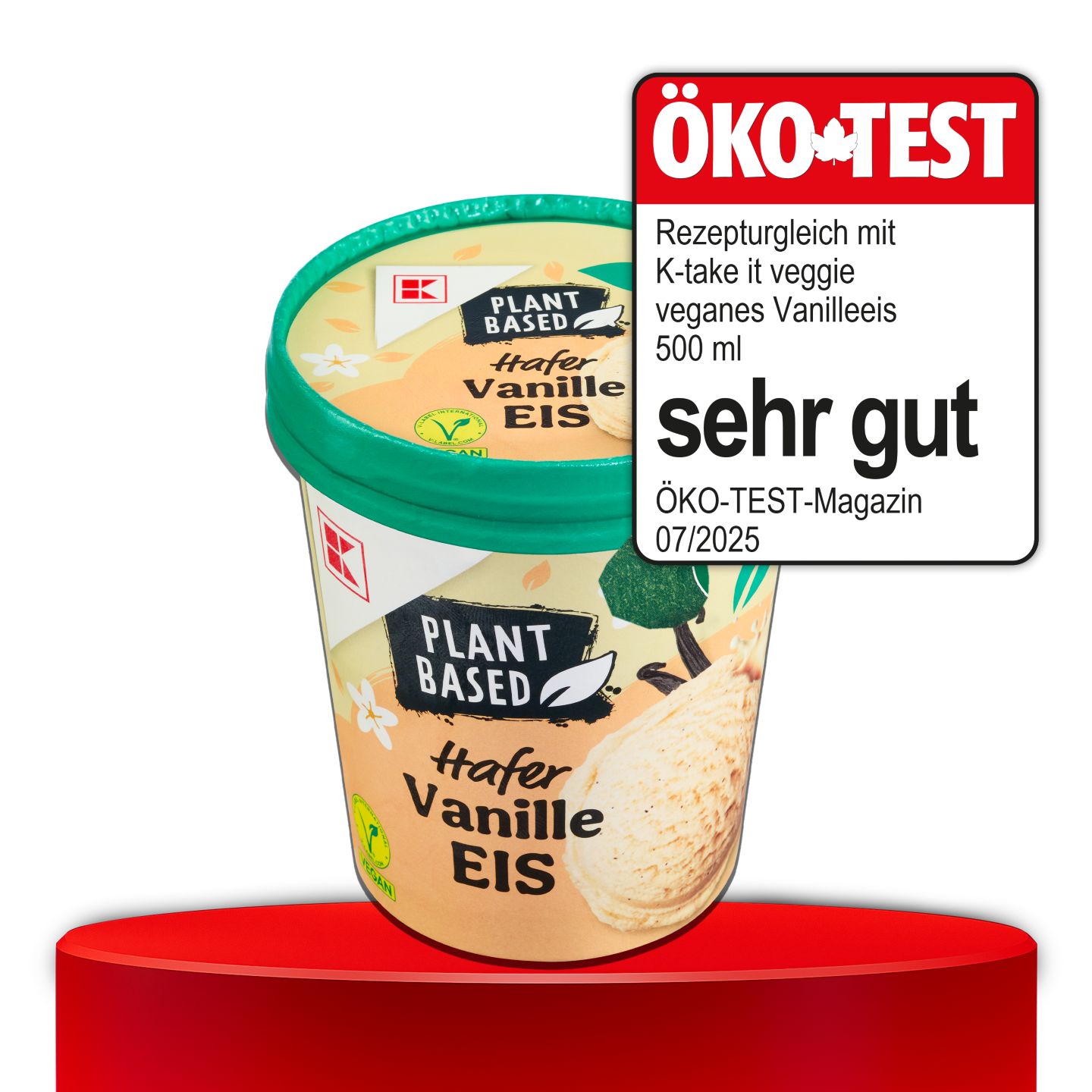 ÖKO-TEST, sehr gut, K-PLANT BASED veganes Vanilleeis, 500 ml