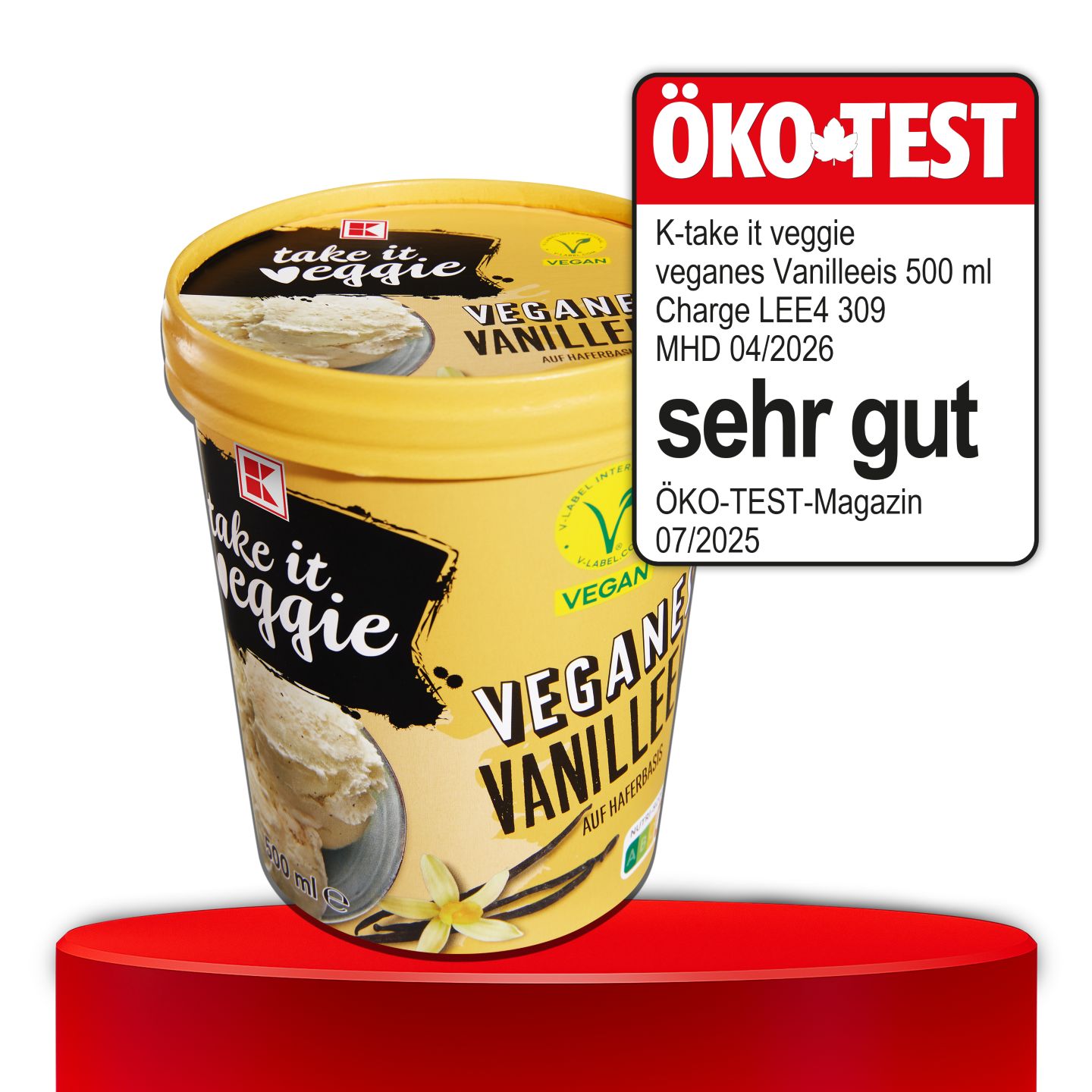 ÖKO-TEST, sehr gut, K-TAKE IT VEGGIE veganes Vanilleeis, 500 ml