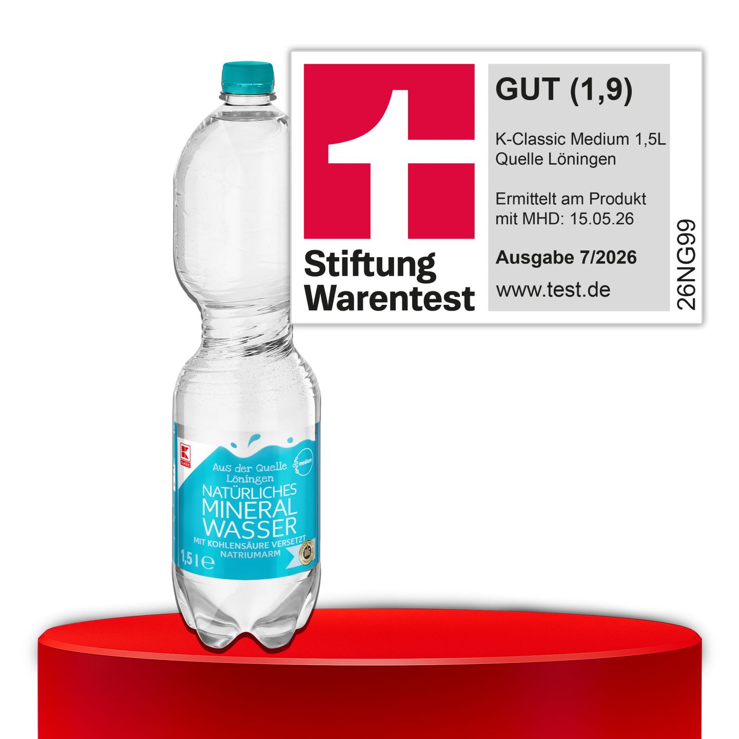 Stiftung Warentest, GUT (1,9), K-CLASSIC Medium, 1,5 l – Quelle Löhningen