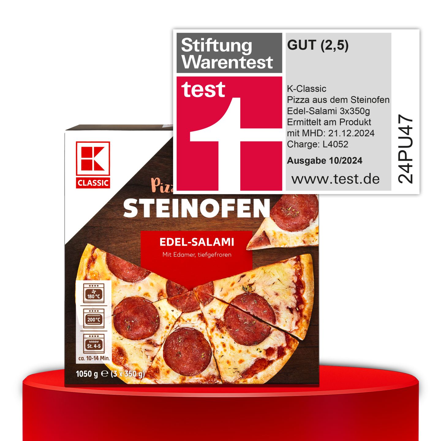 Stiftung Warentest, GUT (2,5), K-CLASSIC Pizza aus dem Steinofen Edel-Salami, 3 x 350 g