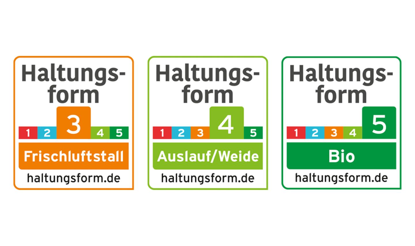 Logos: Haltungsform Stufe 3, Stufe 4 und Stufe 5