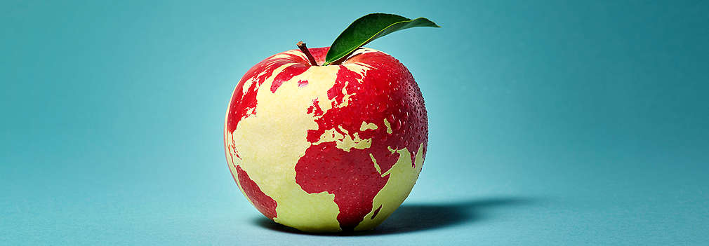 Apple with world map on it