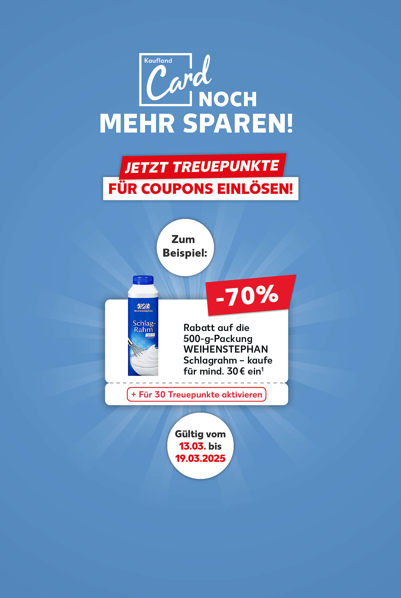 Schriftzug: Noch mehr sparen! Jetzt Treuepunkte für Coupons einlösen