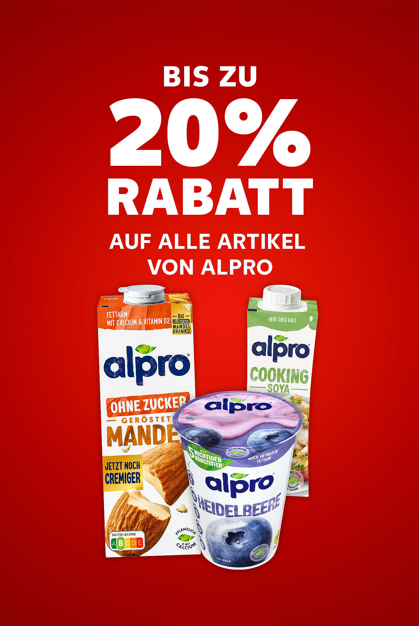 Schriftzug: Bis zu 20 % Rabatt auf alle Artikel von ALPRO