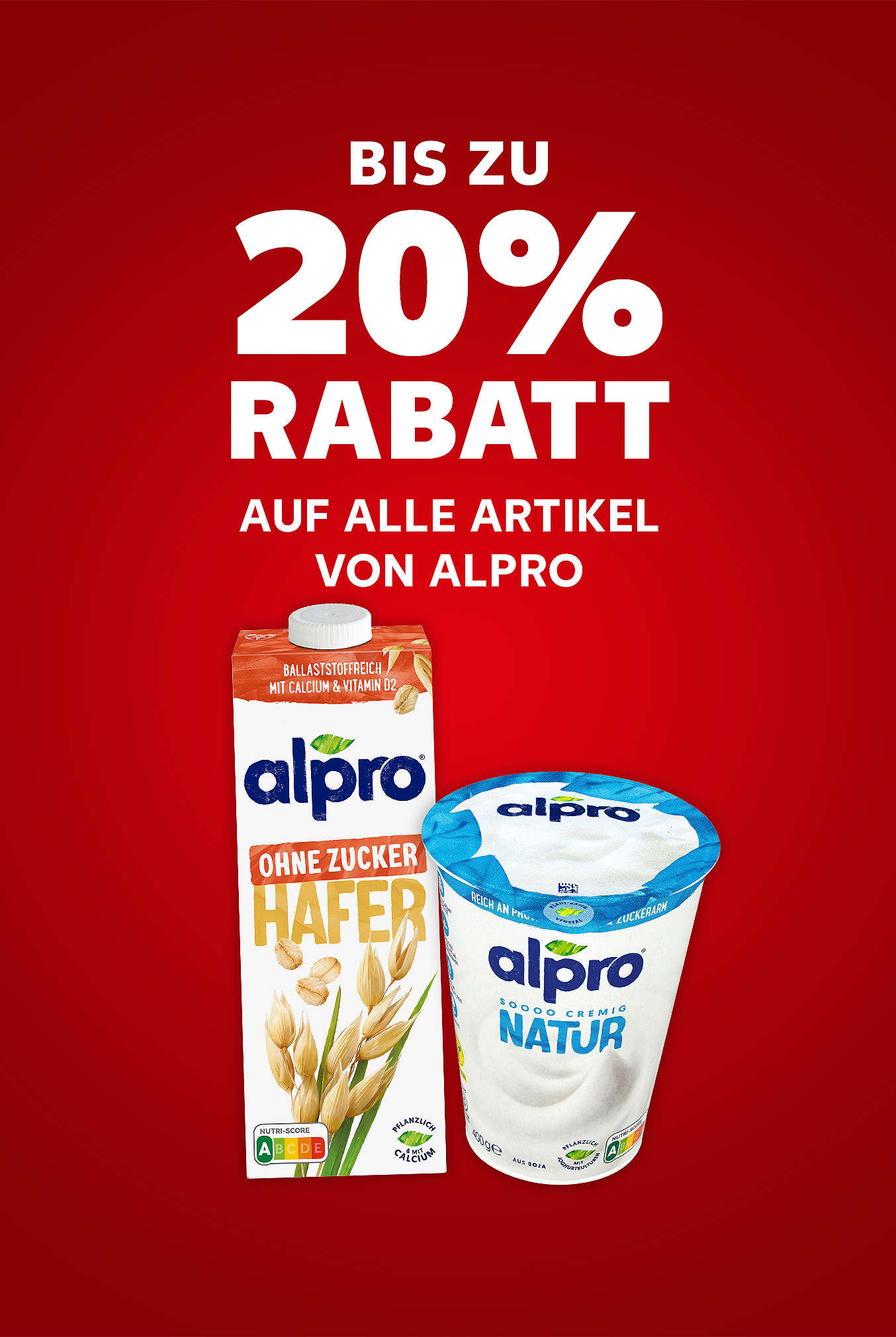 Schriftzug: Bis zu 20 % Rabatt auf alle Artikel von ALPRO