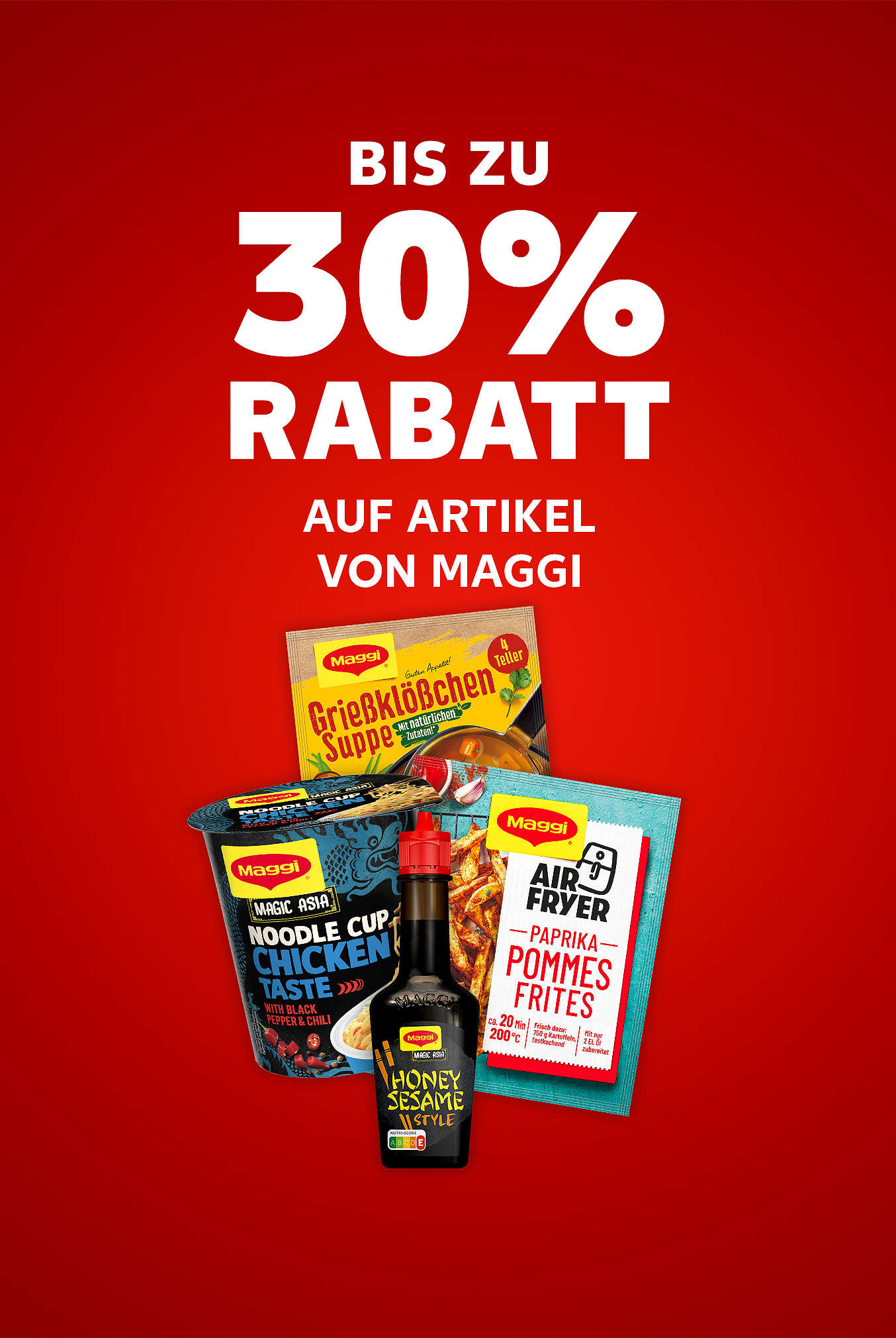Schriftzug: Bis zu 30 % Rabatt auf Artikel von MAGGI