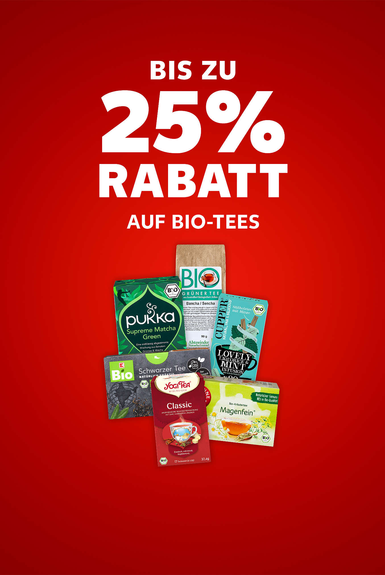 Schriftzug: Bis zu 25 % Rabatt auf Bio-Tees