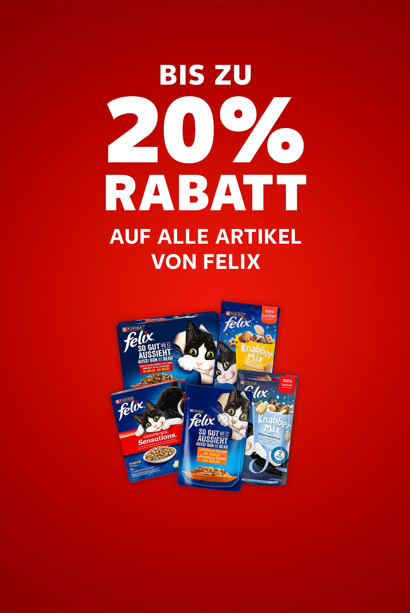 Schriftzug: Bis zu 20 % Rabatt auf alle Artikel von FELIX