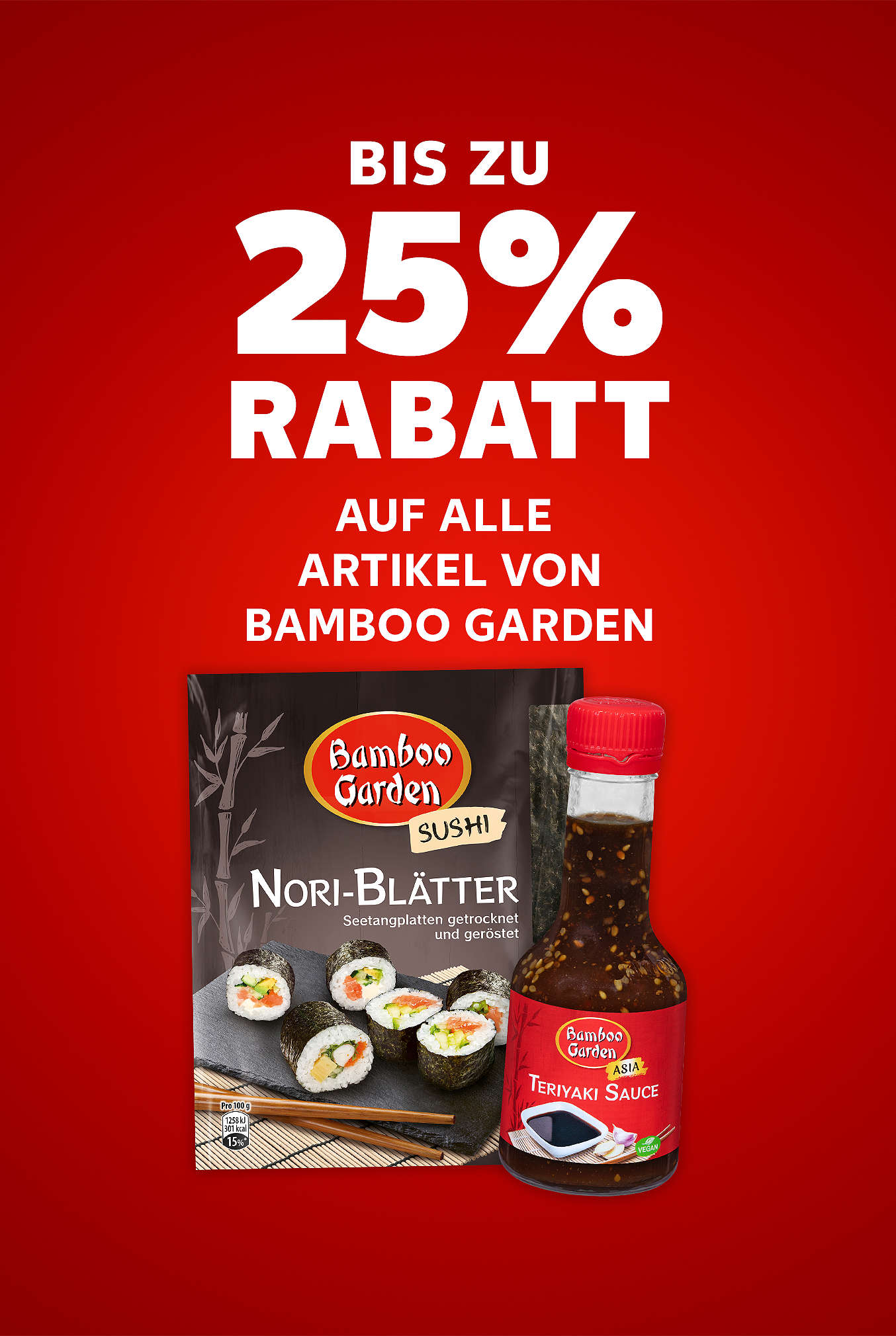 Schriftzug: Bis zu 25 % Rabatt auf alle Artikel von BAMBOO GARDEN