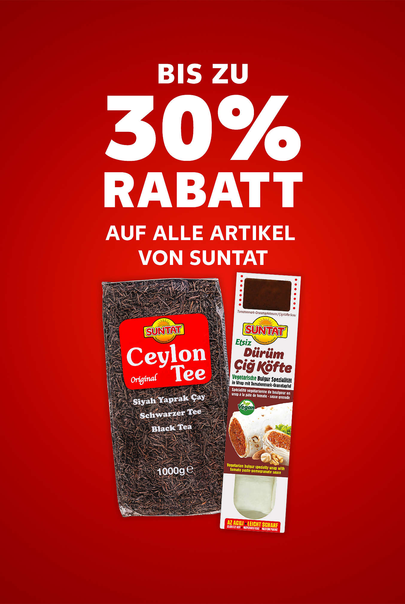 Schriftzug: Bis zu 30 % Rabatt auf alle Artikel von SUNTAT